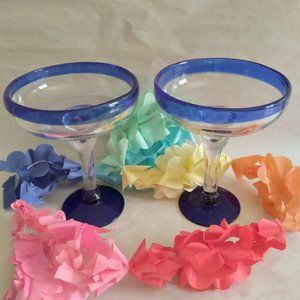Vtg 2 Margarita Glasses Signed Cointreau Hand Blown Heavy Glass
